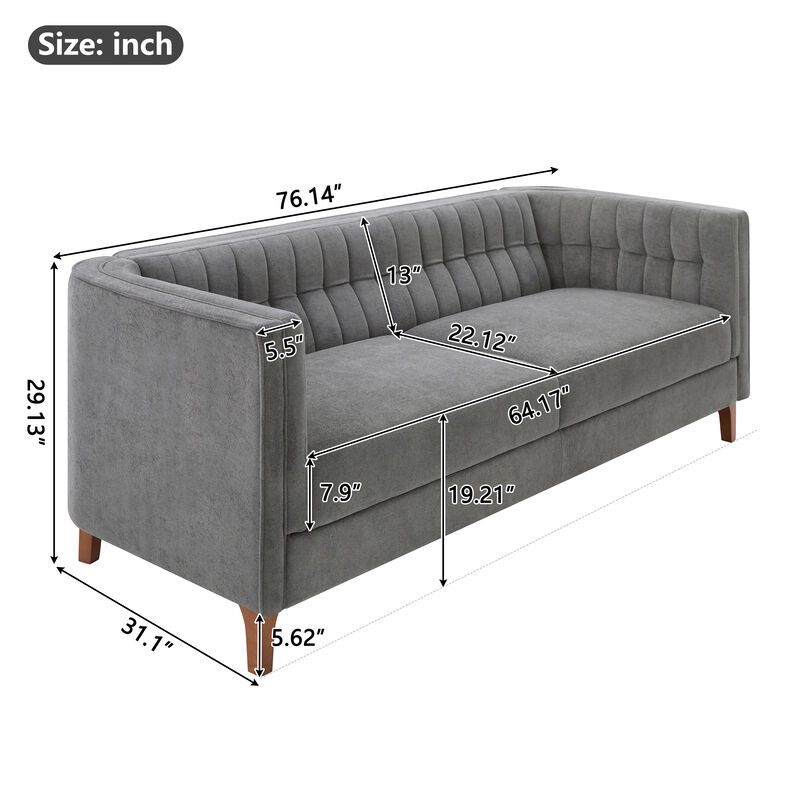 Merax Minimalist Channel Tufted Chenille 3-Seater Sofa with Solid Birch Legs image number 3