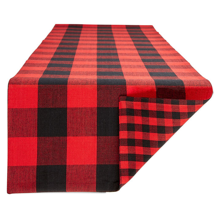 14" x 108" Red and Black Checkered Reversible Rectangular Table Runner