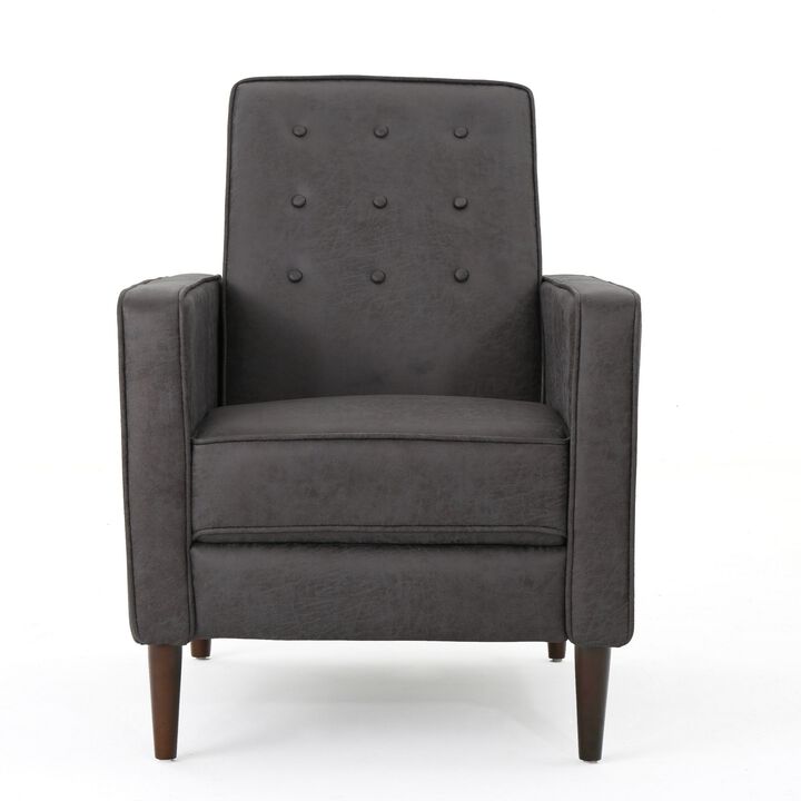 Dupe Manual Recliner Chair, Button Tufted Dark Gray Plush Fabric - Benzara