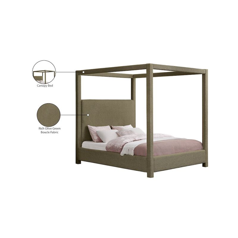 Meridian Furniture Eden Olive Boucle Fabric Queen Bed