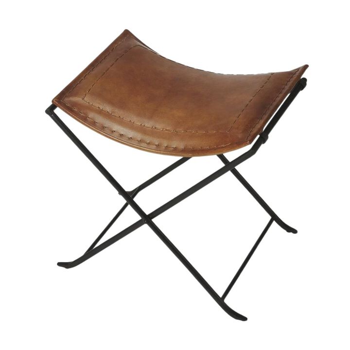 Starlight Canyon Home Brown Leather Vanity Stool &ndash; Small Sitting Stool for Bedroom or Entryway