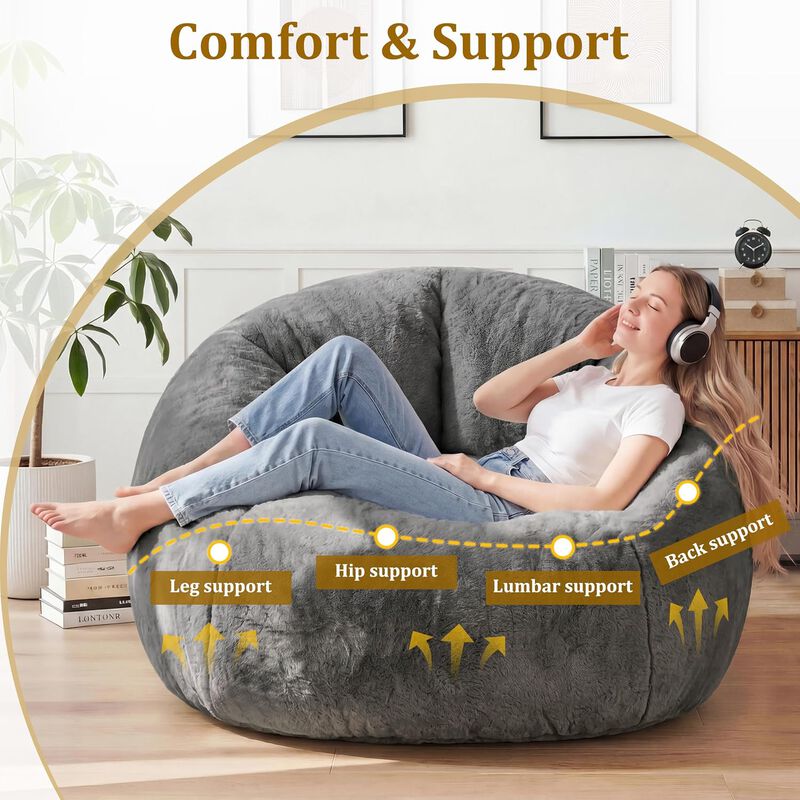 Vipbear Faux Fur Bean Bag Chair, Large Stuffed Bean Bag Sofa with Filler for Living Room, Bedroom image number 5