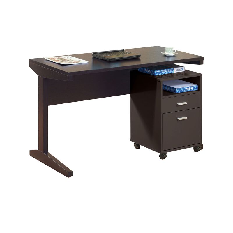 Desk w File Cabinet, 2 Storage Drawers, 47 Inch Red Cocoa Brown