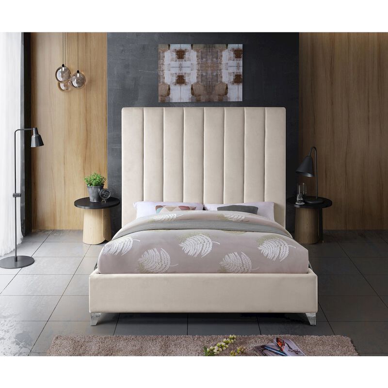 Meridian Furniture Via Cream Velvet Queen Bed