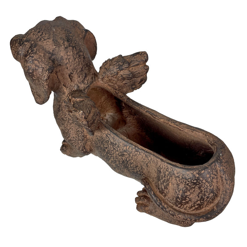 Flying Wiener Dog Planter 18" Brown, With Drain Hole, Rustic Garden Decor image number 3