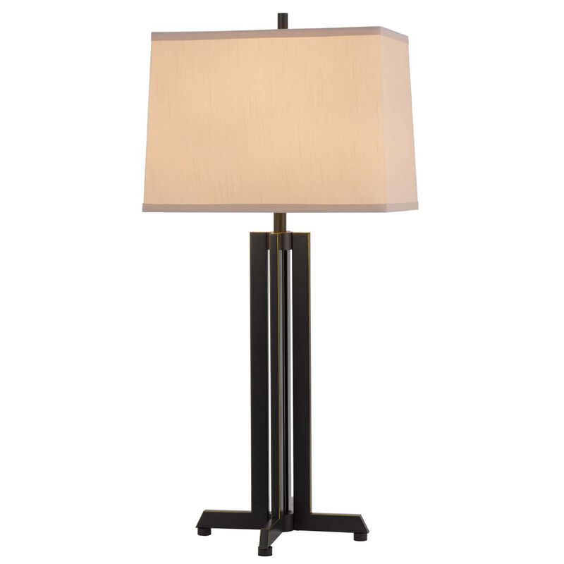 Liam Table Lamp, Gray Drum Shade, 30 Inch Oil Rubbed Black Footed Base image number 2