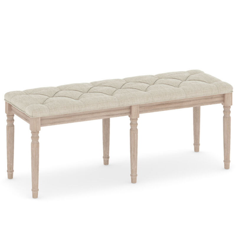 Upholstered Bench with Carved Wood Legs and Cushioned Seat For Bedroom-Beige image number 0