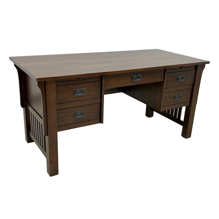 Crafters and Weavers Mission Quarter Sawn Oak 5 Drawer Desk - Walnut