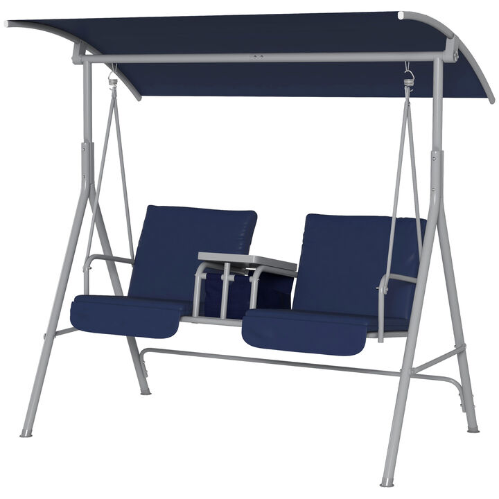 Hivvago 2-Seater Outdoor Porch Swing with Canopy and Table