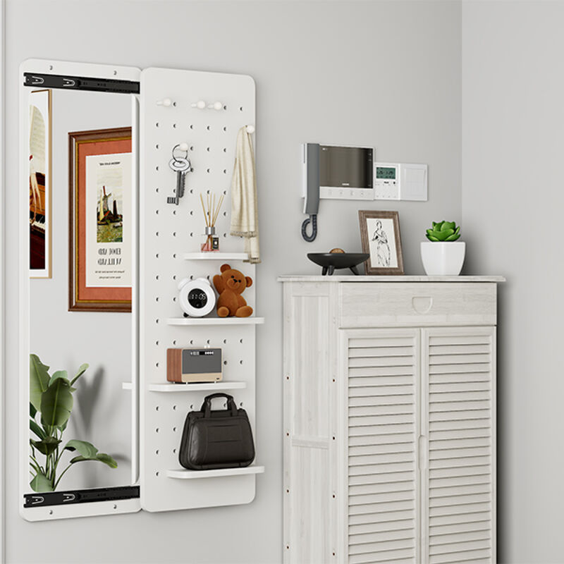 ELEMENT ACE Wall-Mounted Full Length Mirror with Sliding Panel, Multi-Functional Storage Shelves & Hooks, Space Saving for Bedroom, Living Room, Entryway image number 8