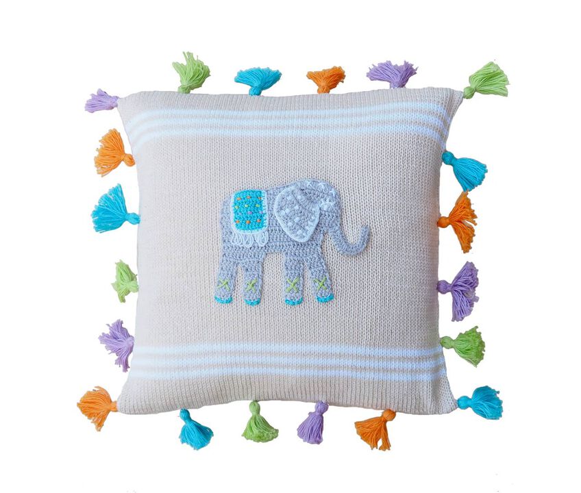 10"  Elephant Tassel Pillow