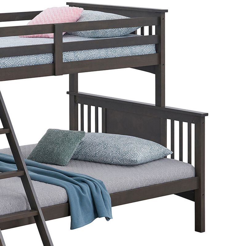 Ricky Twin Over Full Bunk Bed, Angled Ladder, Stain Gray Solid Hardwood