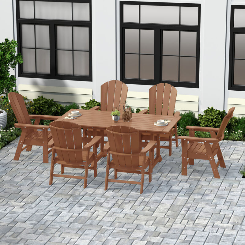 WestinTrends 7 Piece Outdoor Patio Dining Table and Adirondack Armchair Set image number 1