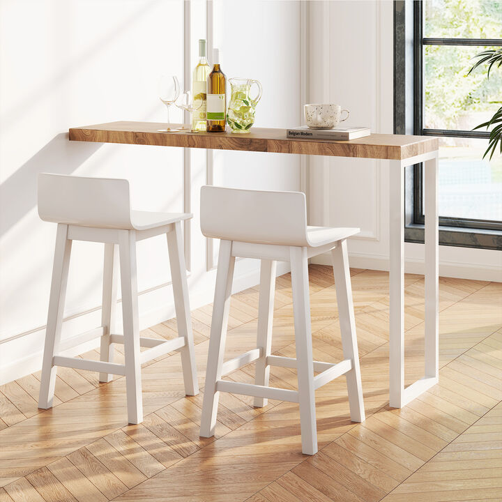 Set of 2 Solid Back and Seat Wood Bar Stools – Comfortable Kitchen Counter Chairs
