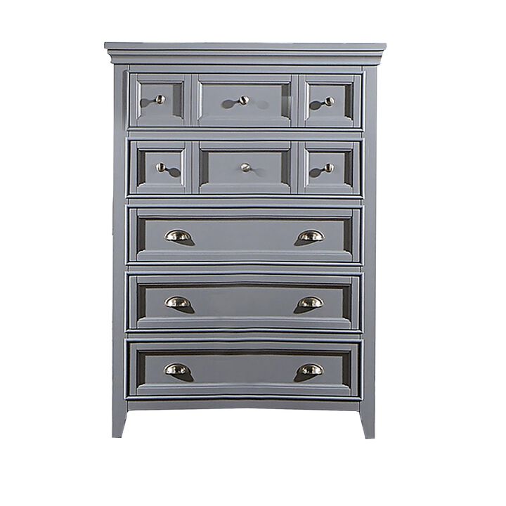 Benjara Lile 50 Inch Tall Dresser Chest, 6 Drawer, Crown Molding, Solid Wood, Gray