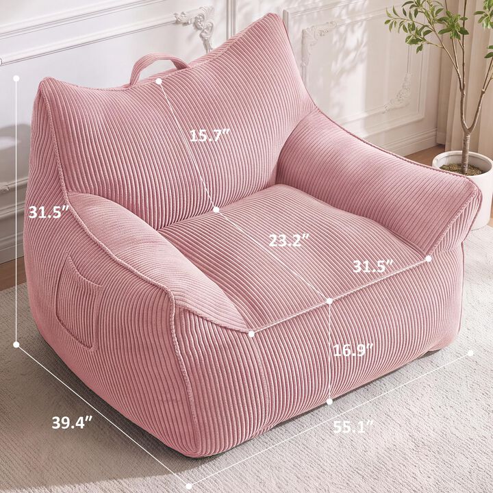 Vipbear Corduroy Bean Bag Chair with Armrests Comfy Lazy Floor Sofa Couch for Living Room, Bedroom