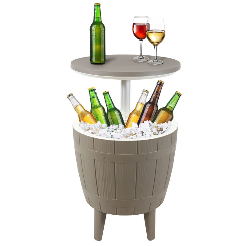 Sunnydaze 10 gal Faux Wood Outdoor Patio Cooler with Tabletop - Driftwood