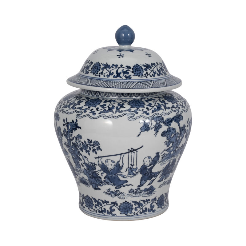 Cer, 15"h Blossoms Temple Jar, Blue image number 0