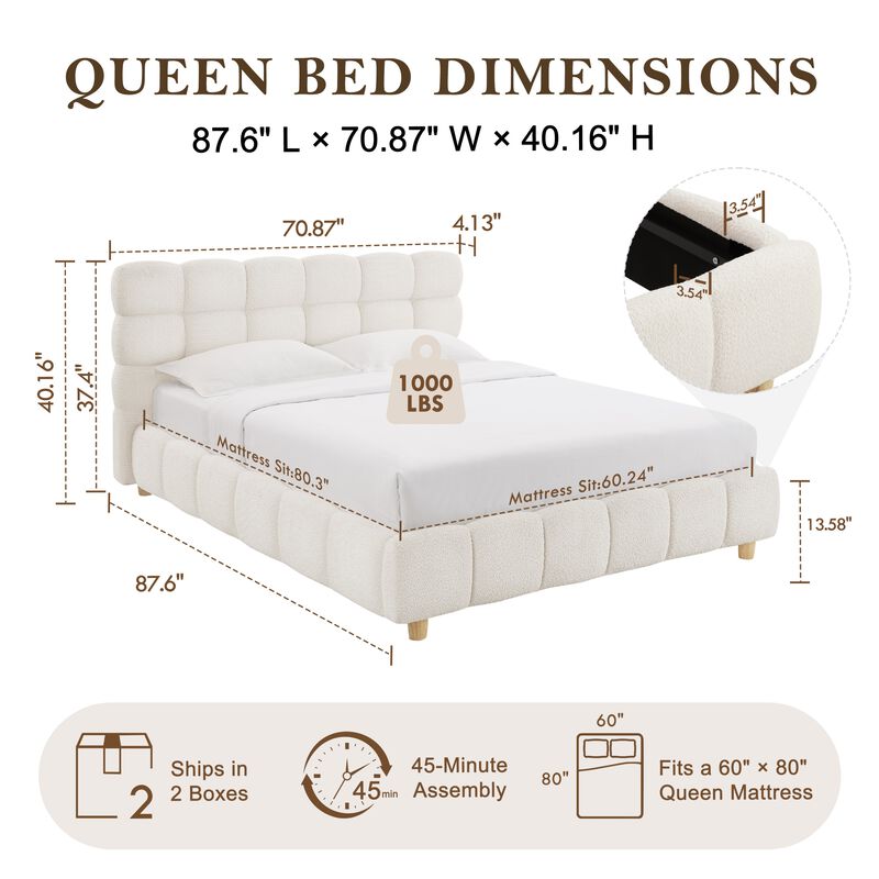 Kler Queen Bed Frame with Upholstered Headboard image number 9