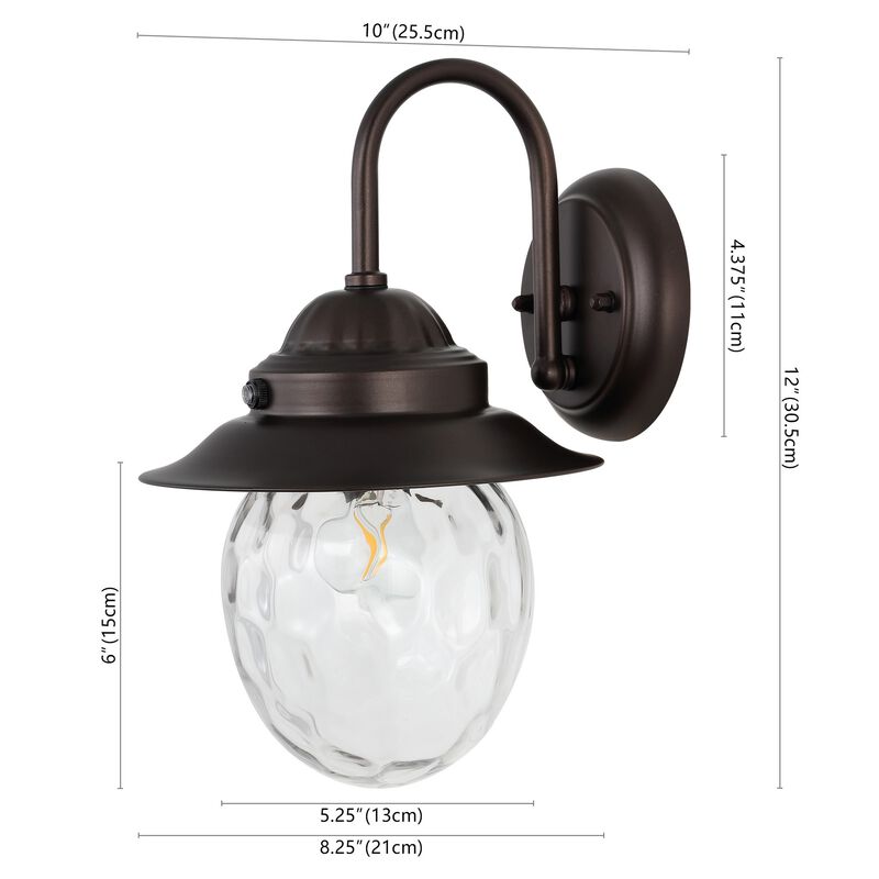 Rodanthe 8.25" 1-Light Farmhouse Industrial Iron/Glass Outdoor LED Sconce, Oil Rubbed Bronze/Clear