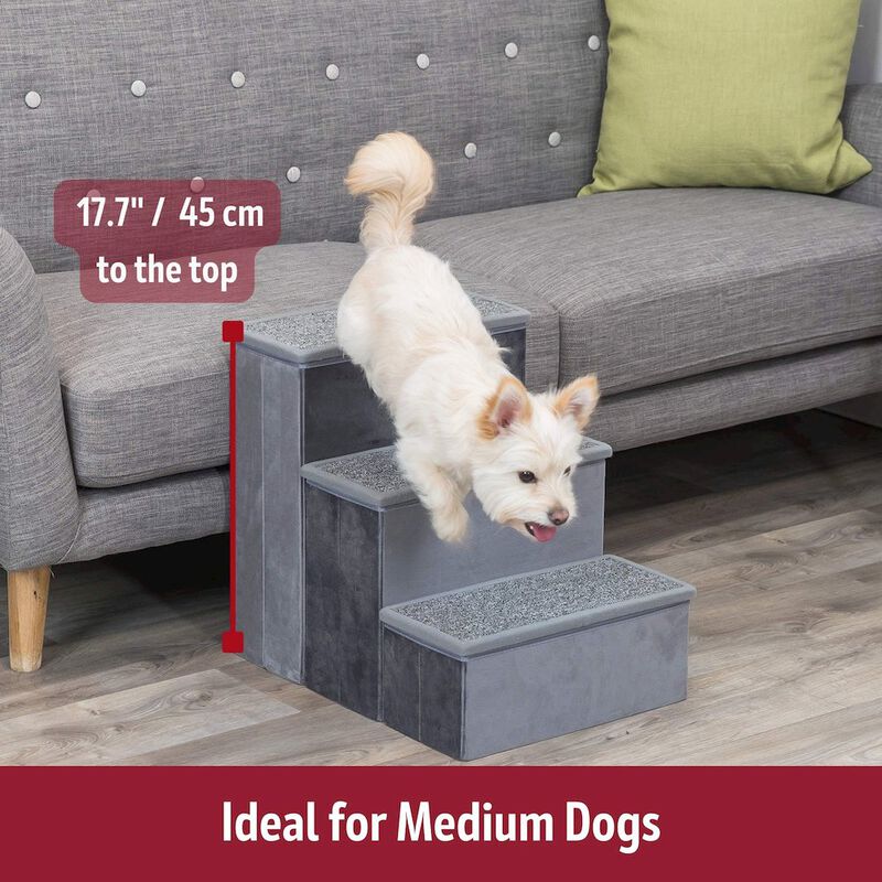 TRIXIE 3-Step Foldable Velour Pet Stairs with Storage, Gray image number 4