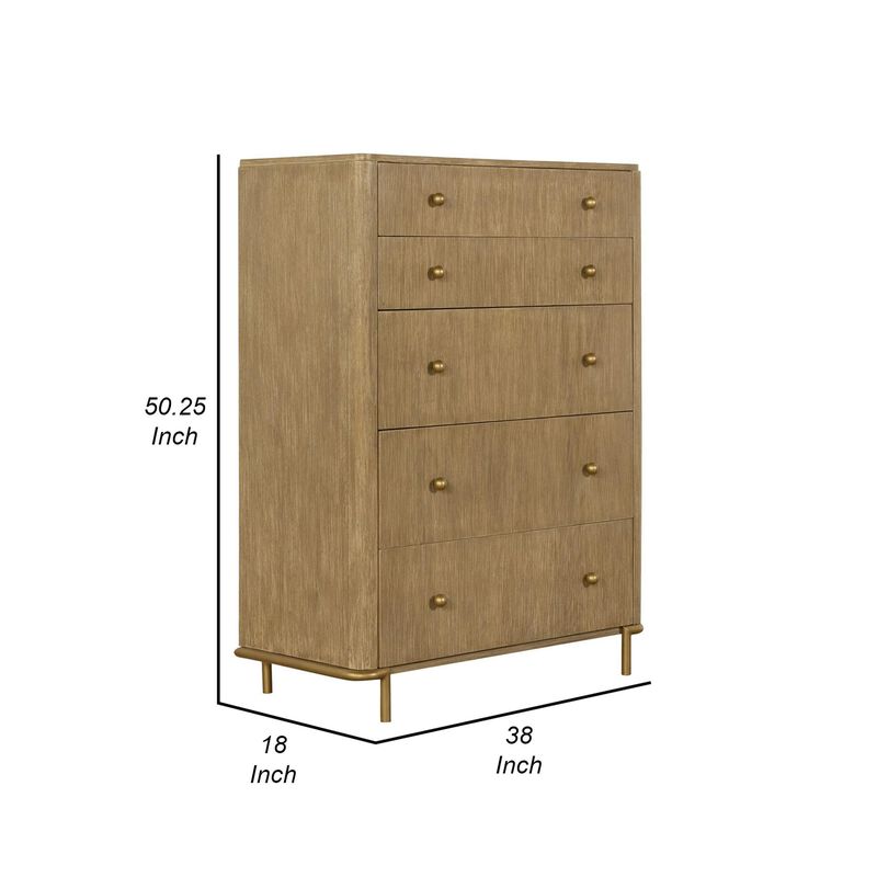 Benjara Sea 50 Inch Modern Tall Dresser Chest with 5 Drawers, Natural Brown Wood