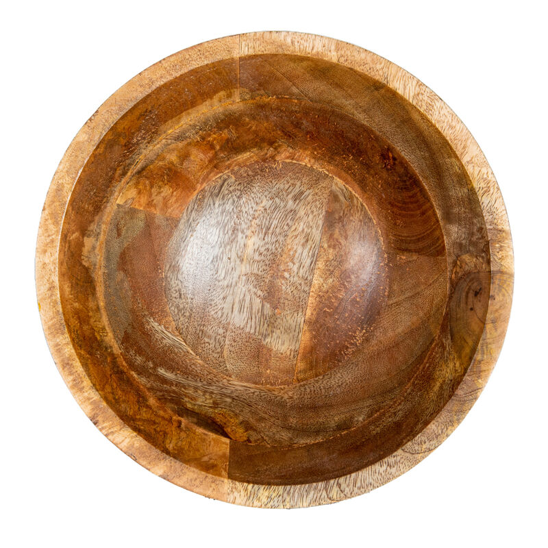 Boho Wood Pedestal Serving Bowl, Light Brown Finish image number 5