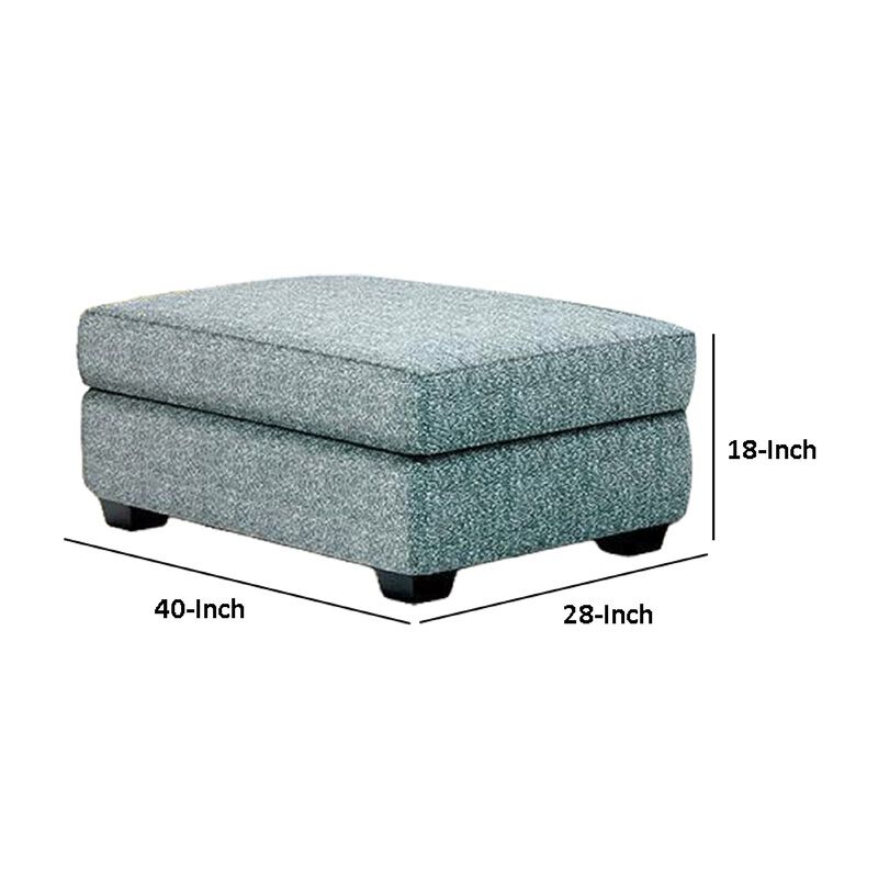 Berrie Ottoman, Teal Blue Polyester Cushioned Top, Black Wood, 40 Inch