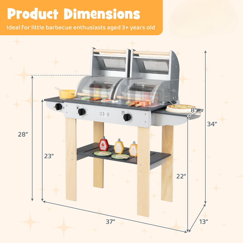 Kids Pretend BBQ Grill Set with Wooden Grill Tools and Play Food Accessories-Grey image number 2