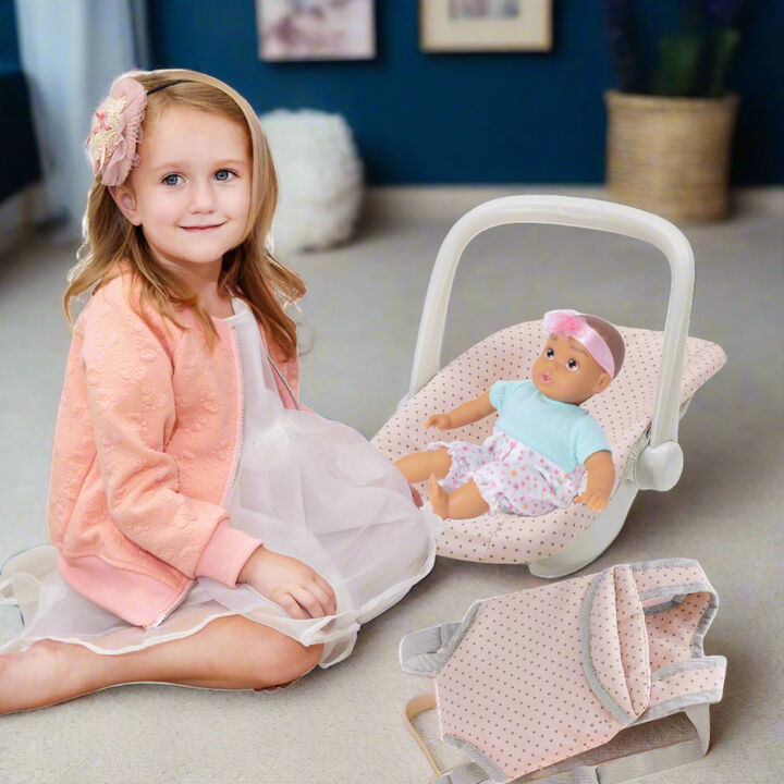 Olivia's Little World Polka Dot Princess Baby Doll Carrier & Car Seat Set, Pink
