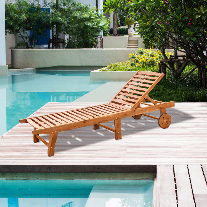 Wood Outdoor Folding Chaise Lounge Chair Beach Poolside Recliner Sunbed Wooden