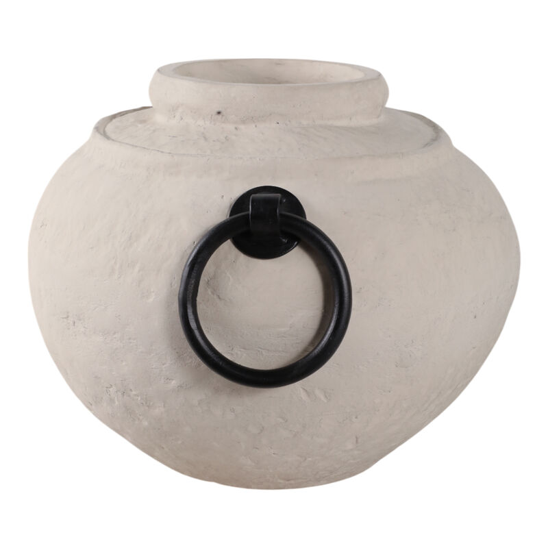 12x10" Ecomix Vase With Metal Handles, Ivory/ Blk image number 2