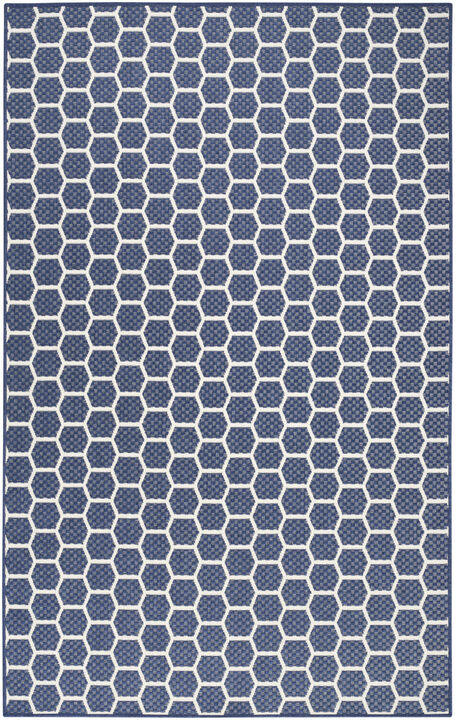 HomeRoots 4' X 6' Navy Blue And Ivory Geometric Indoor Outdoor Area Rug