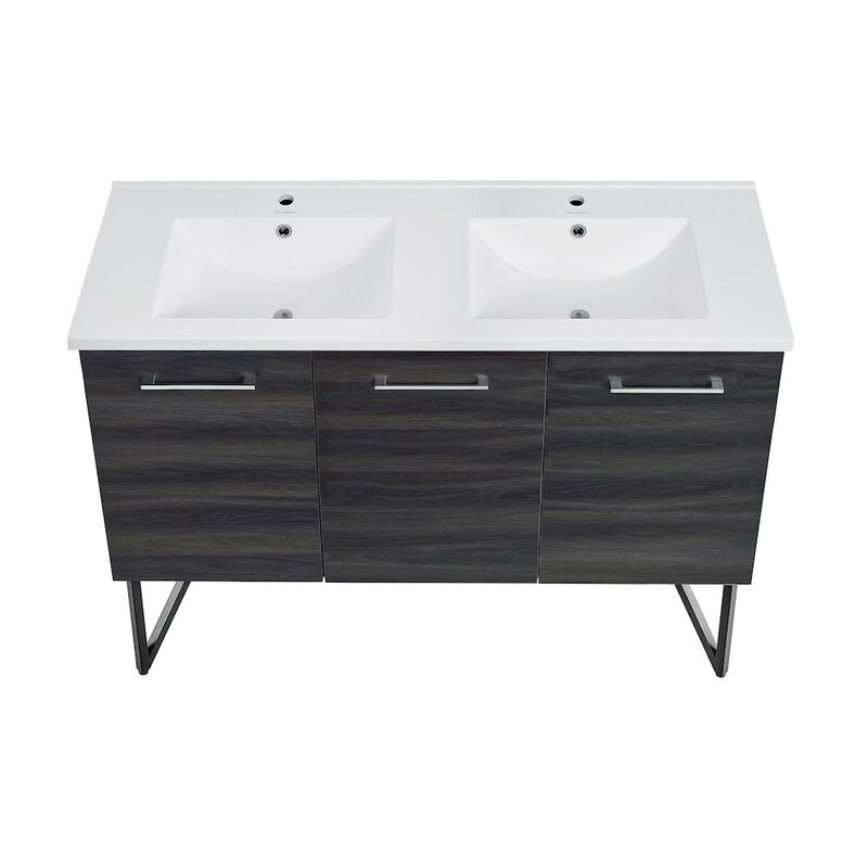 48 in. Black Walnut, Double Basin Bathroom Vanity with Ceramic Sink Top image number 3