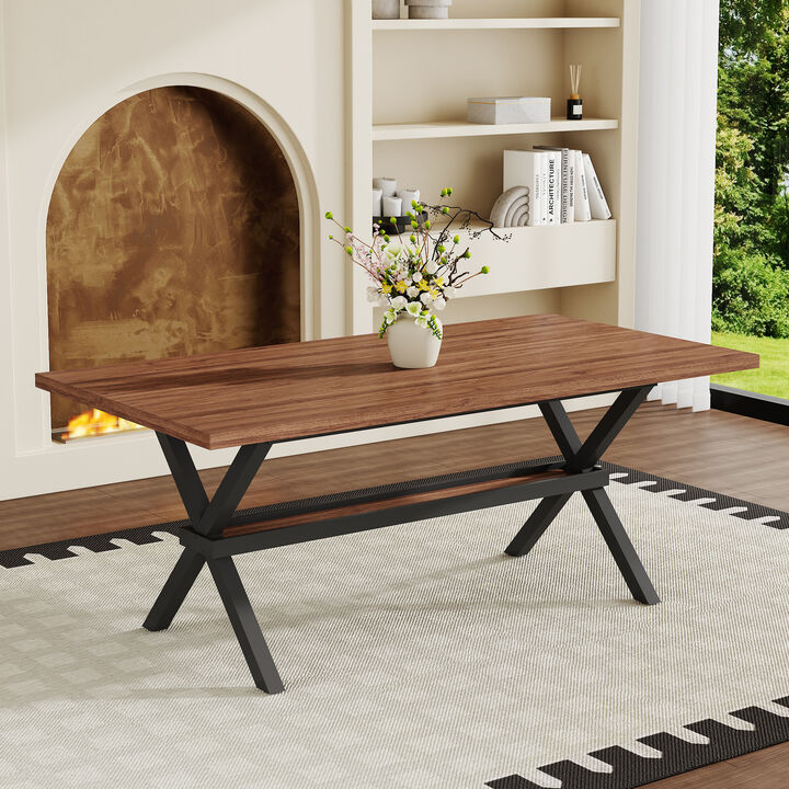 Whisen 71" Dining Table, X-Shaped Metal Base MDF for 6-8 People Kitchen Restaurant