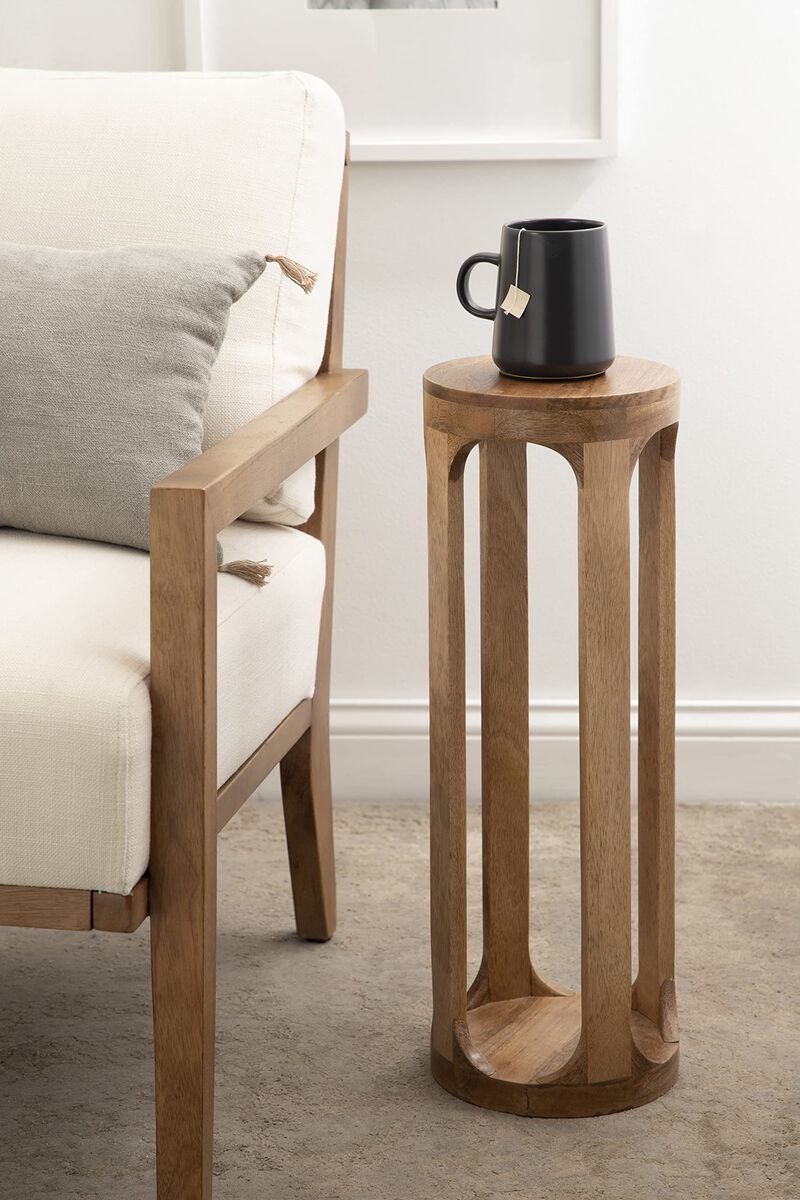 Kate and Laurel Dahl Wooden Round Drink Table, 12 x 23, Natural Brown, Transitional Boho Circle Wood Accent Pedestal Table for L