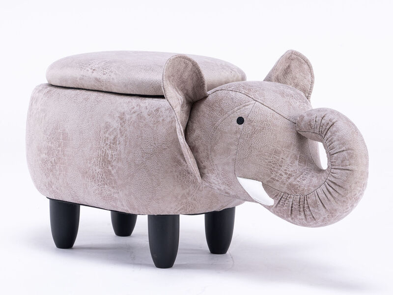 Grey Elephant Shaped Storage Ottoman