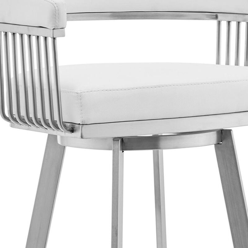Hivvago 25 Inch White And Silver Iron Swivel Low Back Counter Height Bar Chair
