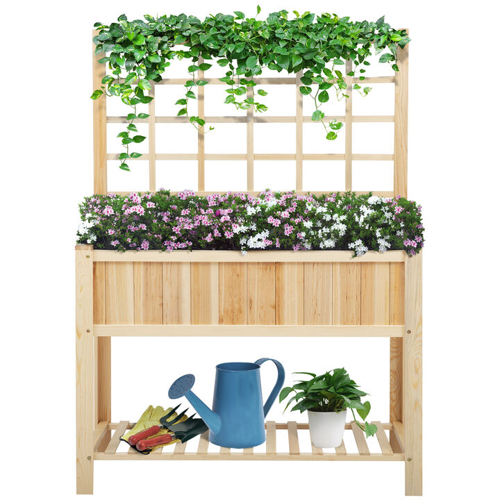 47" x 23" x 64" Wood Elevated Planter Box w/ Spacious Growing Area for Veggies