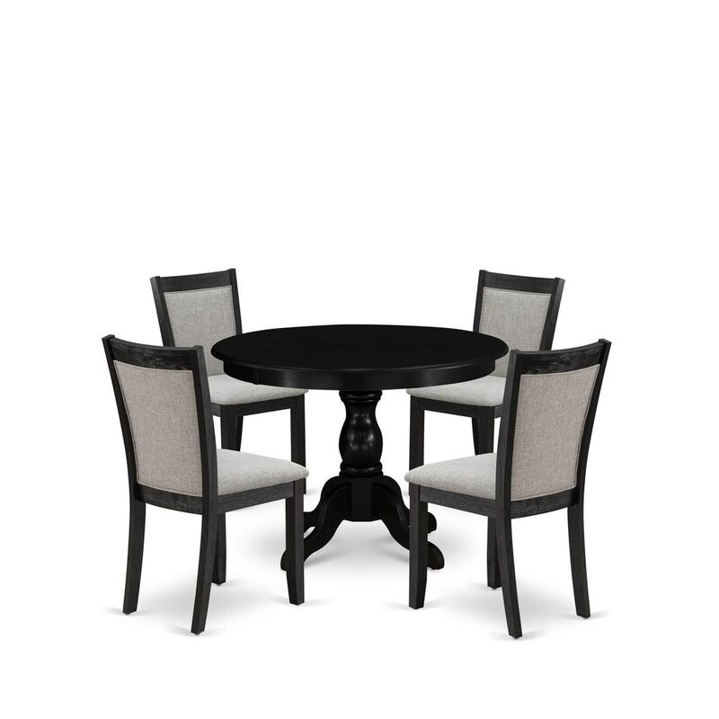 East West Furniture 5-Pc Dinette Set Includes a Modern Dining Room Table and 4 Shitake Linen Fabric Parson Chairs - Wire Brushed Black Finish