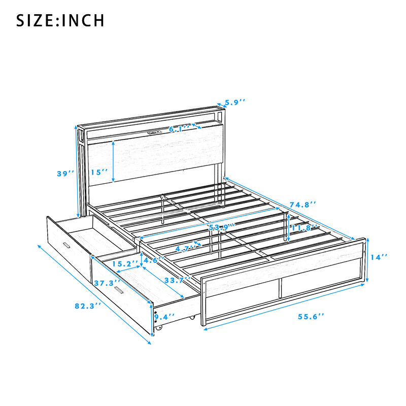 Merax Metal Platform Bed Frame with  Two Drawers