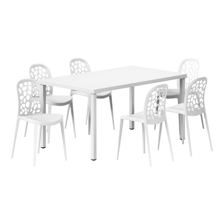 WestinTrends 7-Piece Outdoor Metal Rectangle Patio Dining Table Set With Stackable Patio Dining Side Chairs