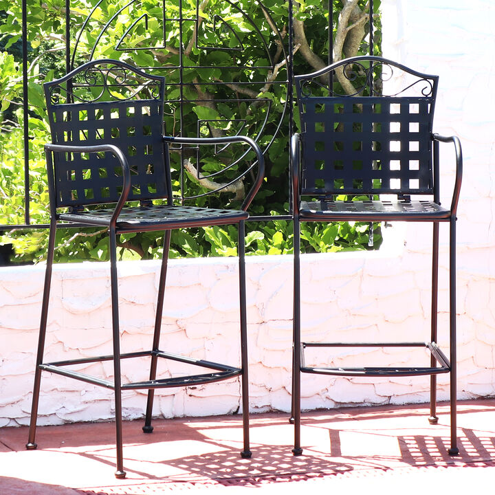 Sunnydaze Scrolling Wrought Iron Patio Dining Bar Chairs - Black - Set of 2