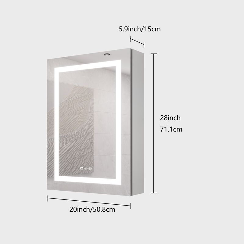 ELEMENT ACE 20 X 28 Inch LED Bathroom Medicine Cabinet with Anti-Fog Mirror and Adjustable Lighting image number 2