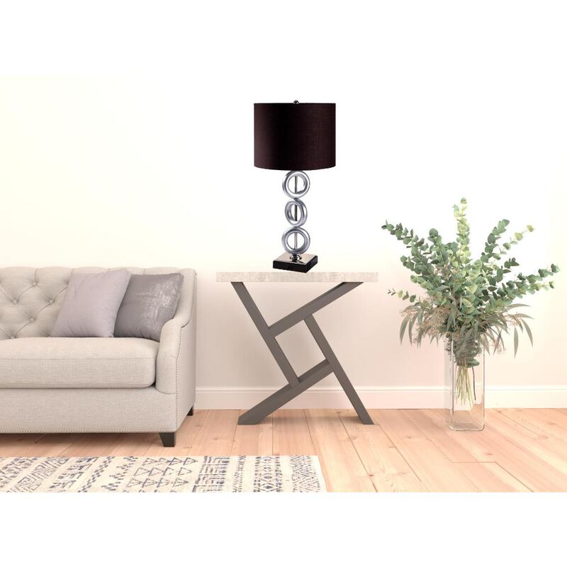 Hivvago 29" Silver Ceramic Geometric Table Lamp With Brown Classic Drum Shade