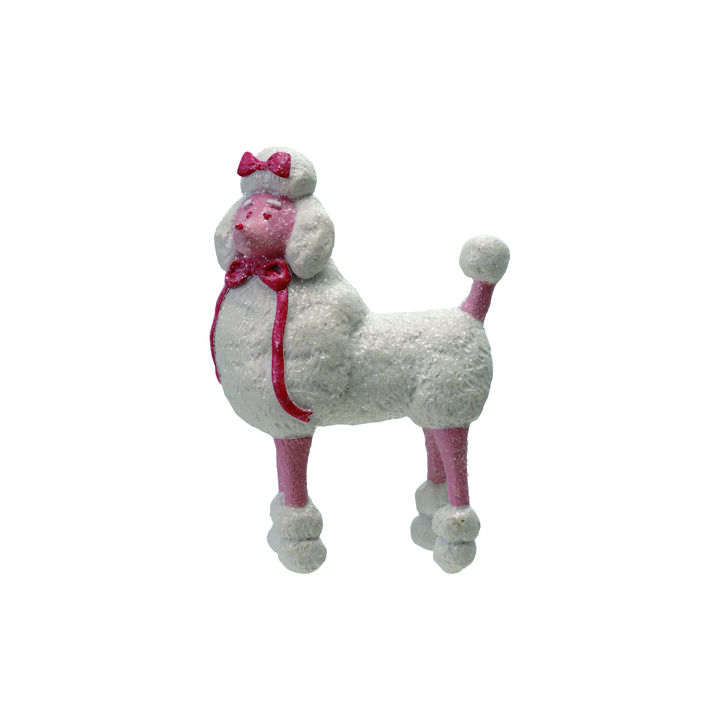 Resin Poodle with Bows, White and Pink with Sugar