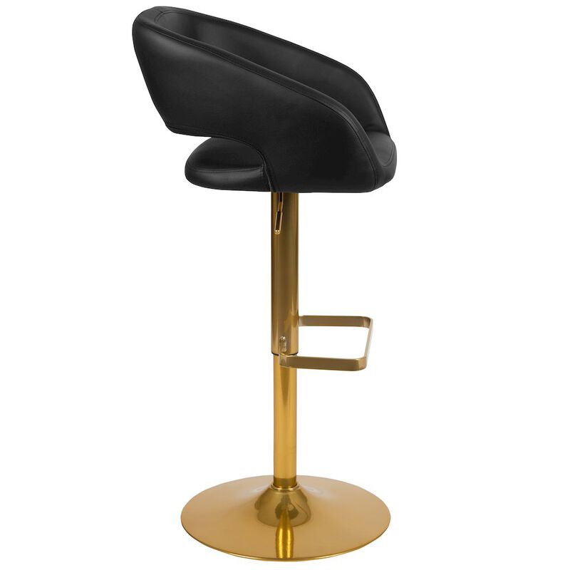 Flash Furniture Black Vinyl Adjustable Height Barstool with Rounded Mid-Back and Gold Base image number 5