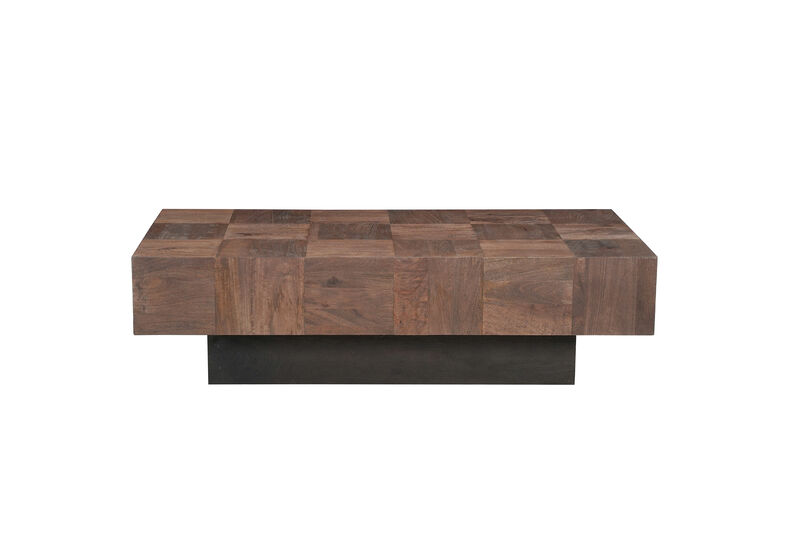 HomeRoots 59" Dark Brown and Black Solid Wood Block Coffee Table