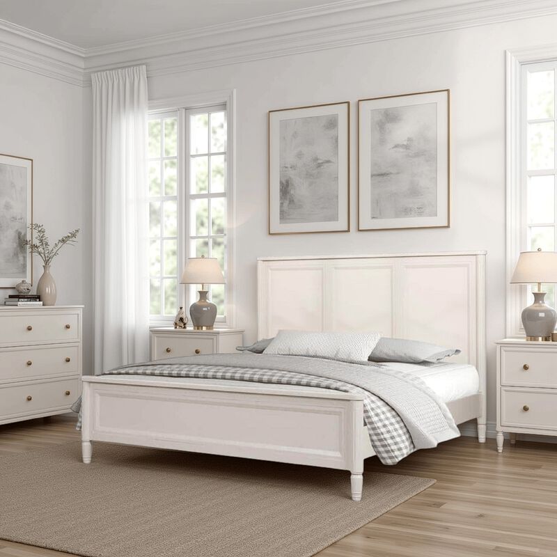 Alta King Size Bed, Classic French Design, White Solid Wood Frame