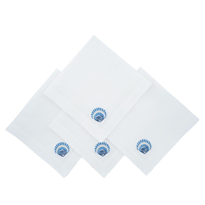 Linen Napkins With Blue Shells, Set of 4